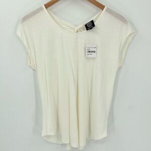 Bobeau Twist Cutout Back Short Sleeve Linen Blend Top Ivory Women Small‎ NWT